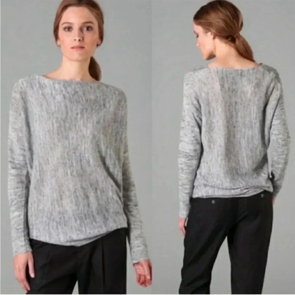 Vince Linen Blend Lagenlook Lightweight Longsleeve Slouchy Boatneck Sweater Sz L - Picture 2 of 11